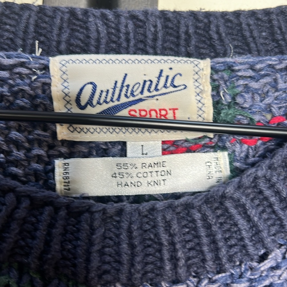 Vintage Hand Knit Patchwork Sweater Large - image 2